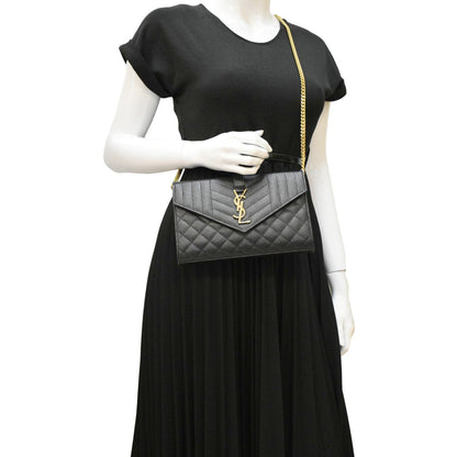 YVES SAINT LAURENT WOC Mixed Matelasse Leather Shoulder Bag Black