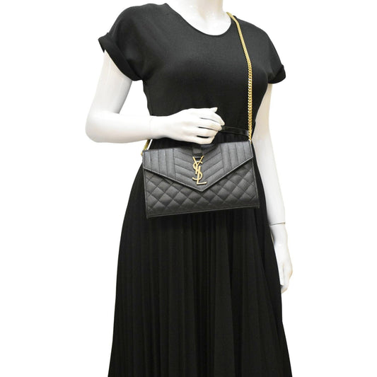 YVES SAINT LAURENT WOC Mixed Matelasse Leather Shoulder Bag Black