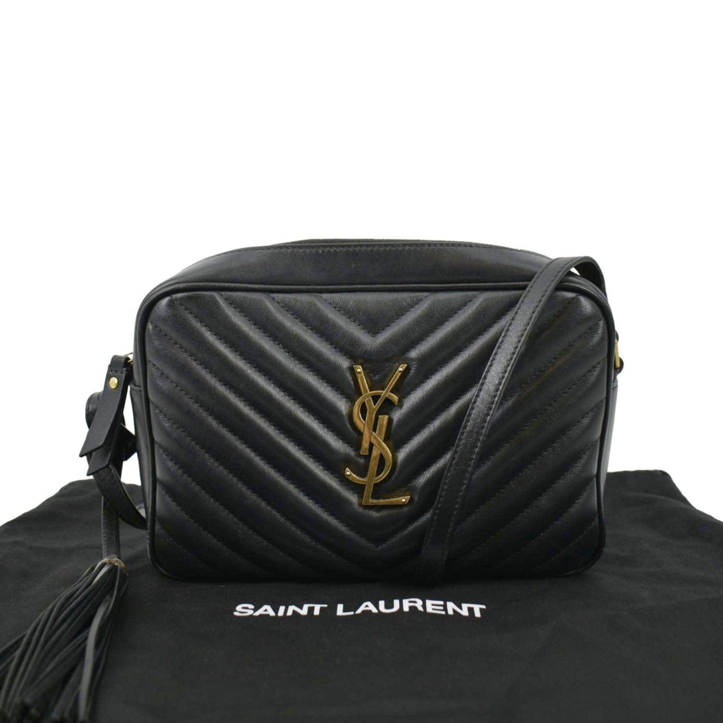 YVES SAINT LAURENT Lou Chevron Leather Camera Crossbody Bag Black
