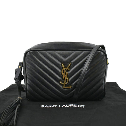 YVES SAINT LAURENT Lou Chevron Leather Camera Crossbody Bag Black