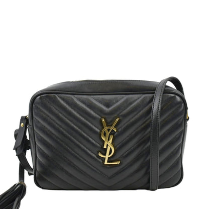 YVES SAINT LAURENT Lou Chevron Leather Camera Crossbody Bag Black