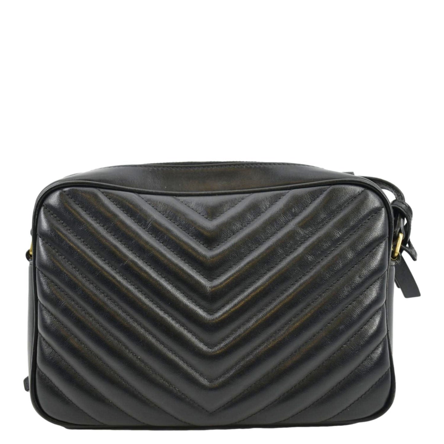 YVES SAINT LAURENT Lou Chevron Leather Camera Crossbody Bag Black