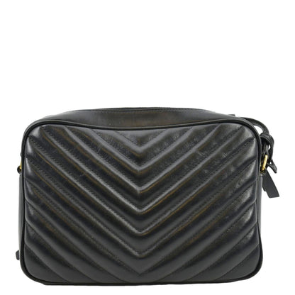 YVES SAINT LAURENT Lou Chevron Leather Camera Crossbody Bag Black