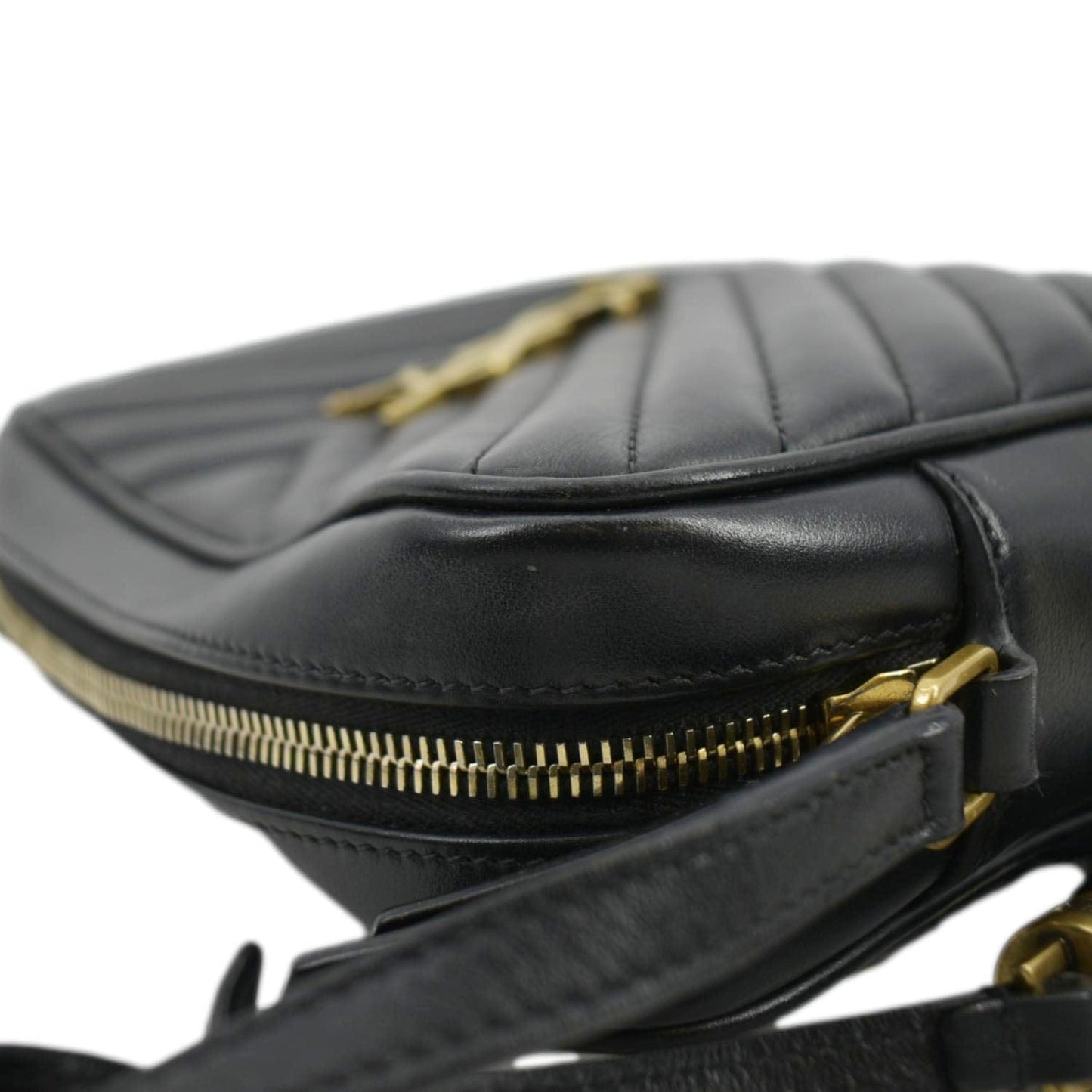 YVES SAINT LAURENT Lou Chevron Leather Camera Crossbody Bag Black