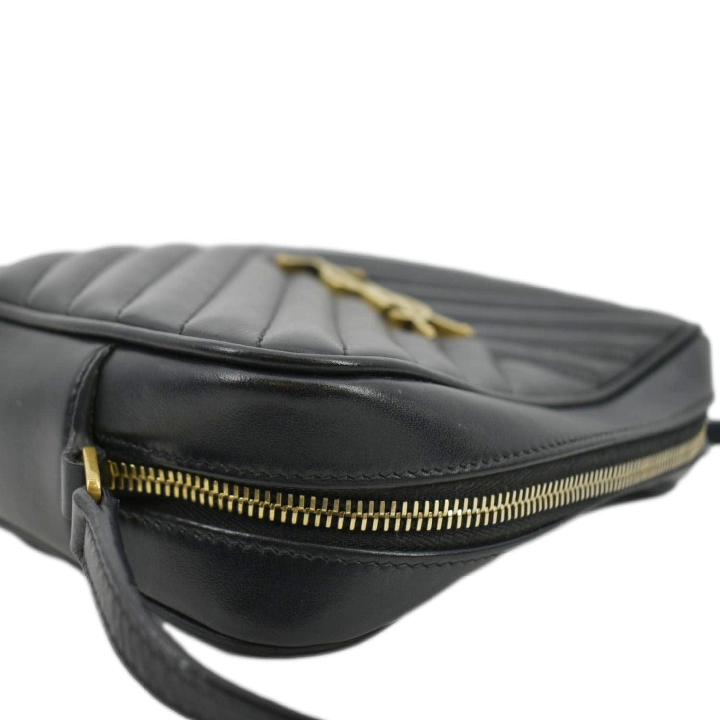 YVES SAINT LAURENT Lou Chevron Leather Camera Crossbody Bag Black