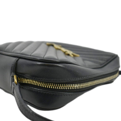 YVES SAINT LAURENT Lou Chevron Leather Camera Crossbody Bag Black