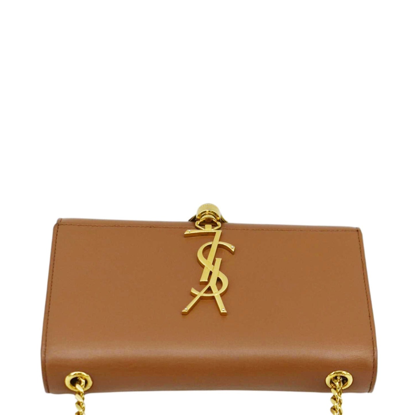 YVES SAINT LAURENT Kate Leather Chain Clutch Crossbody Bag Tan