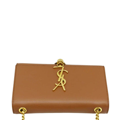 YVES SAINT LAURENT Kate Leather Chain Clutch Crossbody Bag Tan