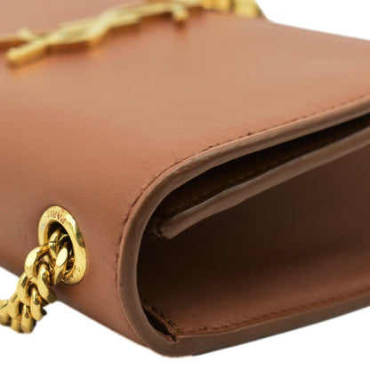 YVES SAINT LAURENT Kate Leather Chain Clutch Crossbody Bag Tan