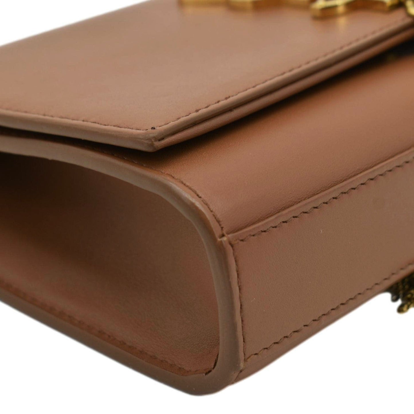 YVES SAINT LAURENT Kate Leather Chain Clutch Crossbody Bag Tan