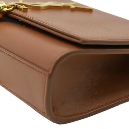 YVES SAINT LAURENT Kate Leather Chain Clutch Crossbody Bag Tan