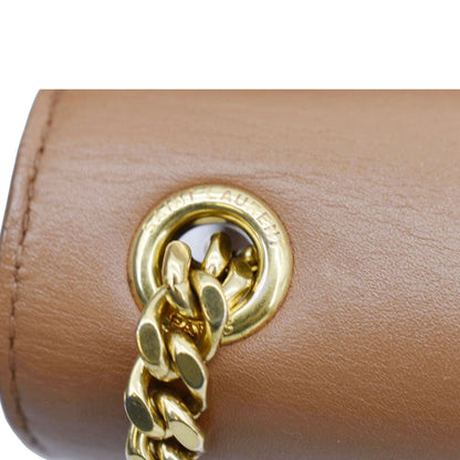 YVES SAINT LAURENT Kate Leather Chain Clutch Crossbody Bag Tan