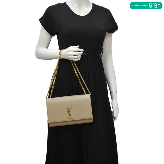 YVES SAINT LAURENT Kate  Leather Chain Crossbody Bag Cream