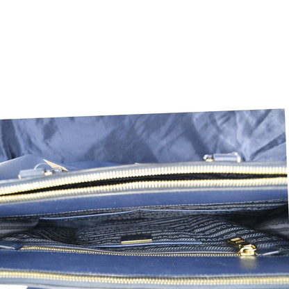 PRADA Galleria Double Zip Saffiano Leather Top Handle Tote Bag Blue