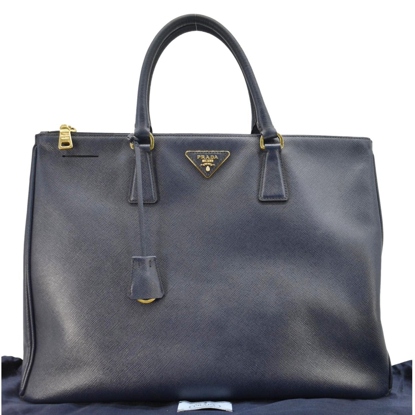 PRADA Galleria Double Zip Saffiano Leather Top Handle Tote Bag Blue
