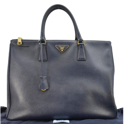 PRADA Galleria Double Zip Saffiano Leather Top Handle Tote Bag Blue