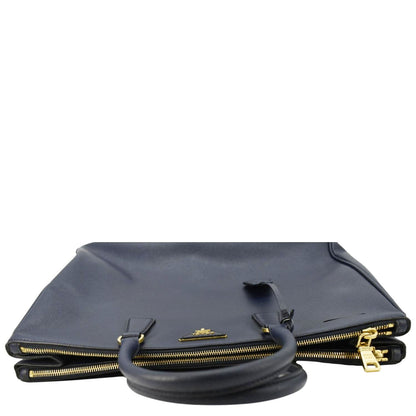 PRADA Galleria Double Zip Saffiano Leather Top Handle Tote Bag Blue