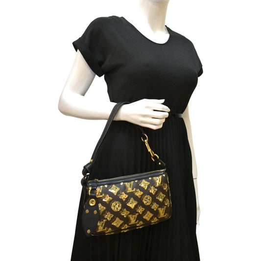 LOUIS VUITTON Mini Pochette Monogram Sequins Eclipse Accessoires Pouch Brown