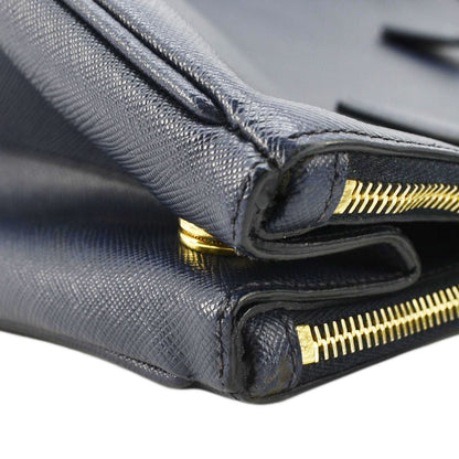PRADA Galleria Double Zip Saffiano Leather Top Handle Tote Bag Blue
