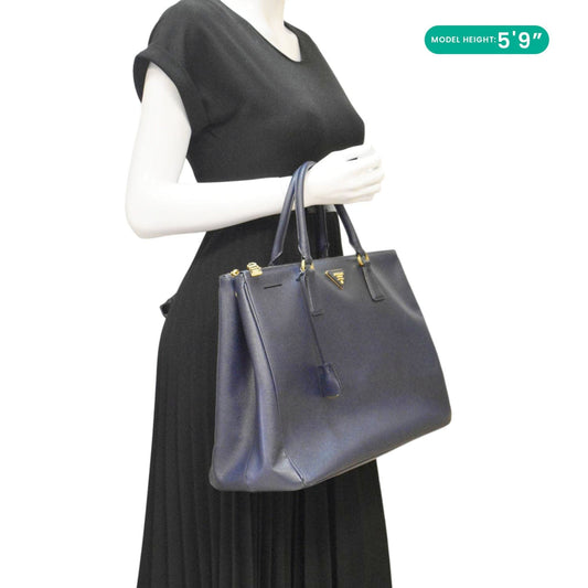 PRADA Galleria Double Zip Saffiano Leather Top Handle Tote Bag Blue