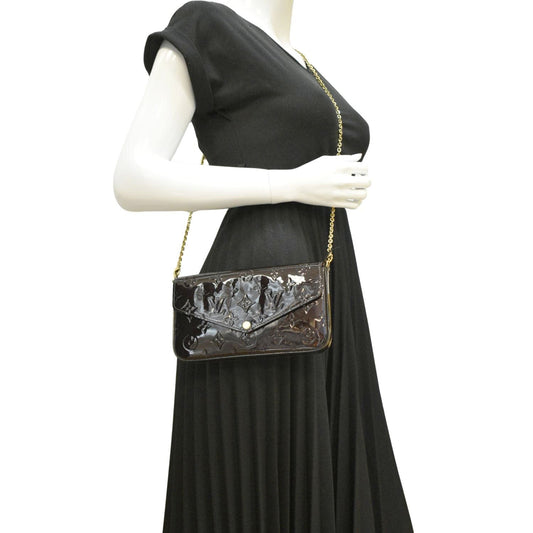 LOUIS VUITTON Felicie Pochette Monogram Vernis Crossbody Bag Amarante