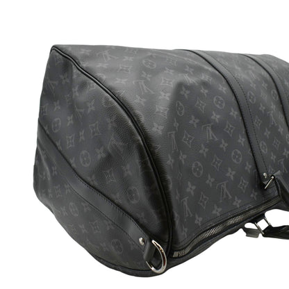 LOUIS VUITTON Keepall 55 Bandouliere Monogram Eclipse Travel Bag Black
