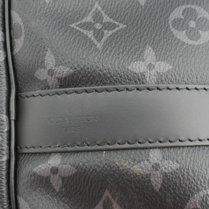 LOUIS VUITTON Keepall 55 Bandouliere Monogram Eclipse Travel Bag Black