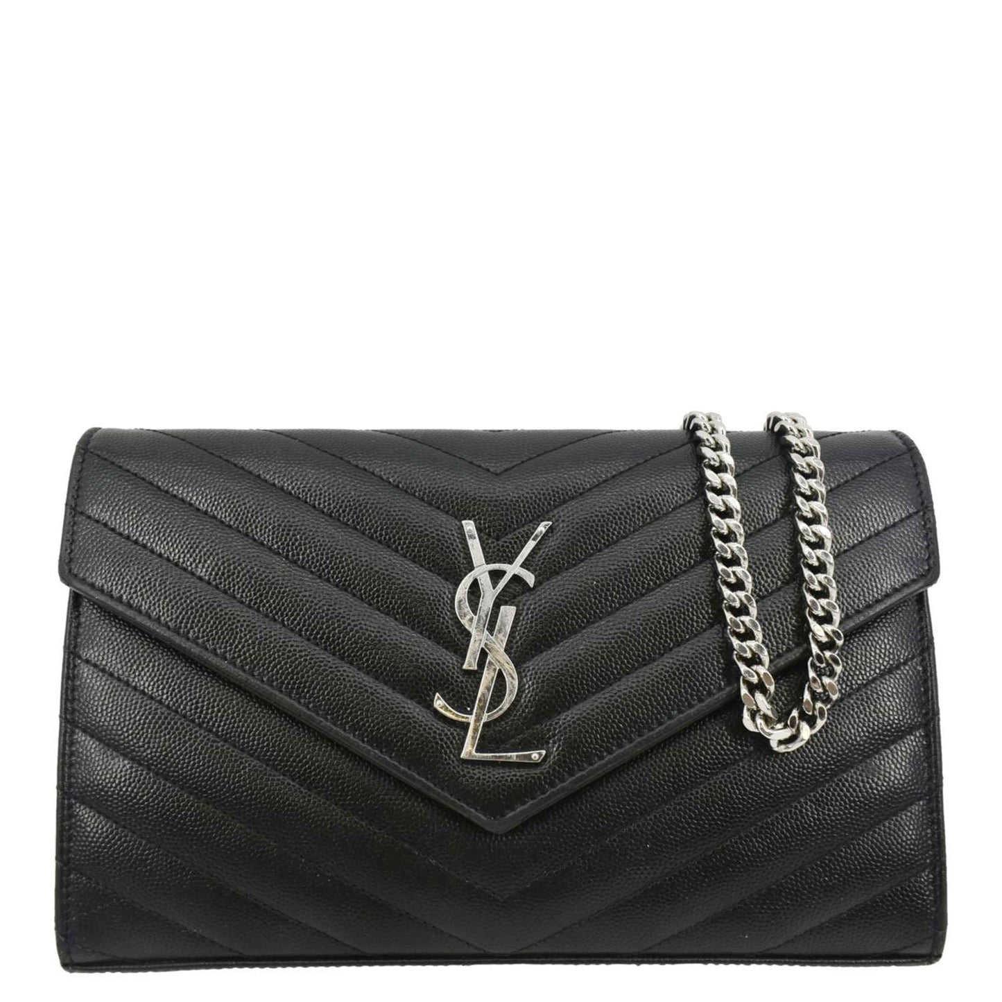 YVES SAINT LAURENT Cassandre Chain Wallet Leather Crossbody Bag Black