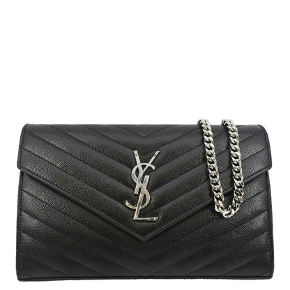 YVES SAINT LAURENT Cassandre Chain Wallet Leather Crossbody Bag Black