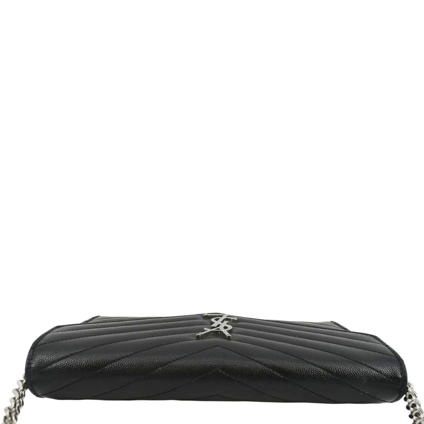YVES SAINT LAURENT Cassandre Chain Wallet Leather Crossbody Bag Black