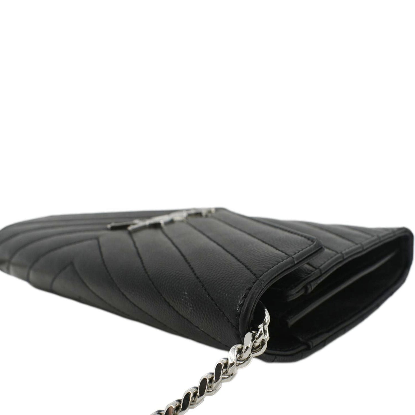 YVES SAINT LAURENT Cassandre Chain Wallet Leather Crossbody Bag Black