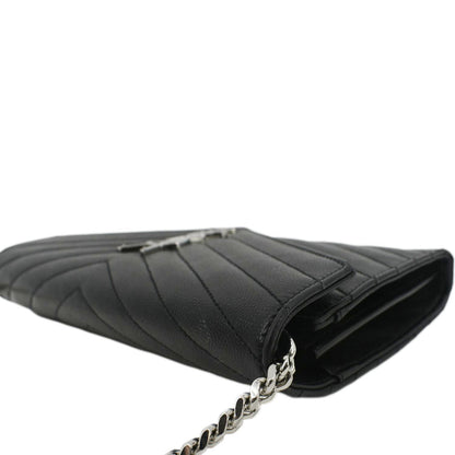 YVES SAINT LAURENT Cassandre Chain Wallet Leather Crossbody Bag Black