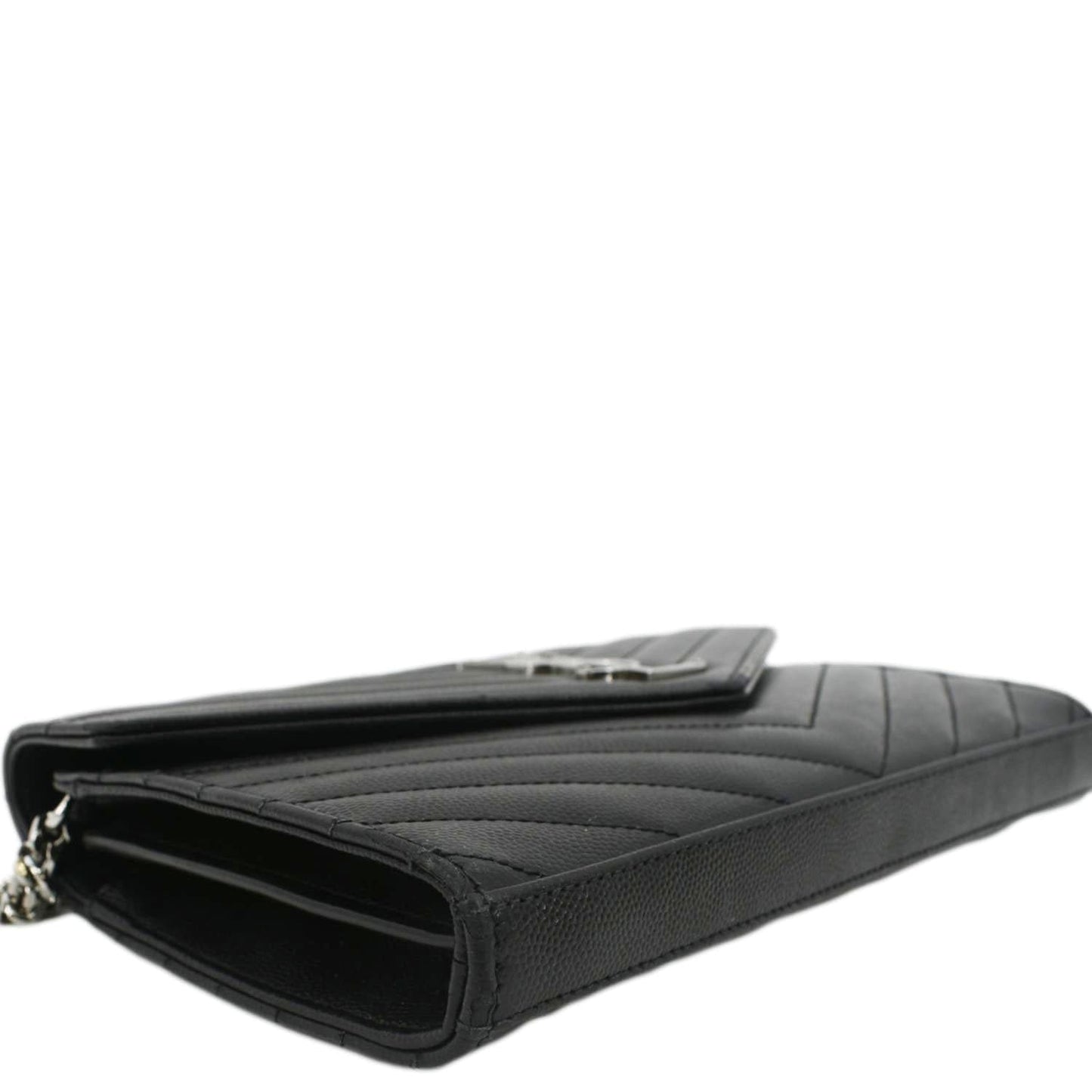 YVES SAINT LAURENT Cassandre Chain Wallet Leather Crossbody Bag Black