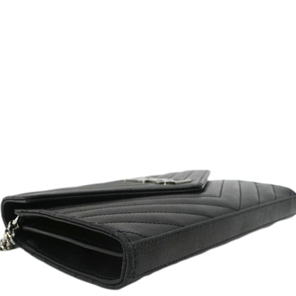 YVES SAINT LAURENT Cassandre Chain Wallet Leather Crossbody Bag Black