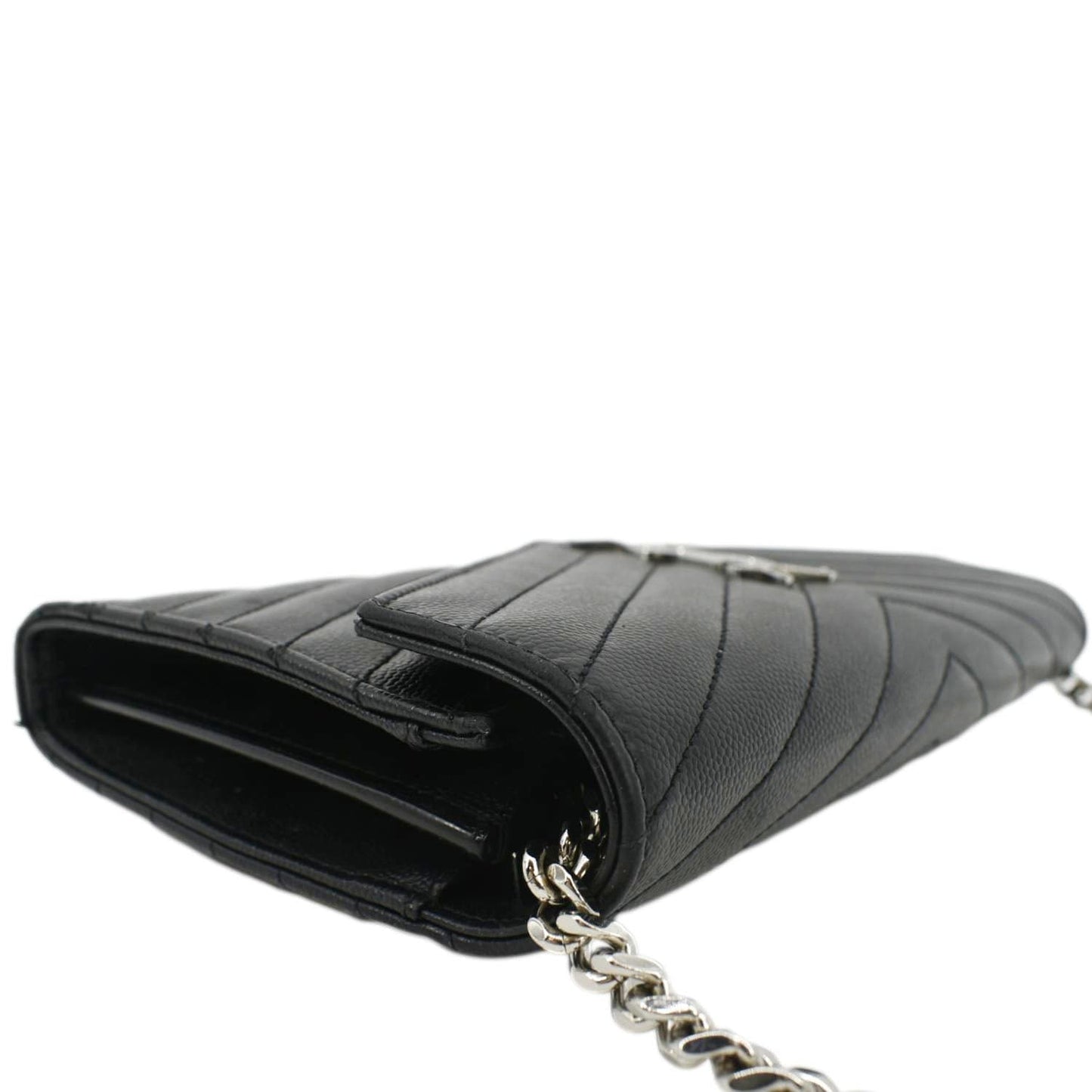 YVES SAINT LAURENT Cassandre Chain Wallet Leather Crossbody Bag Black