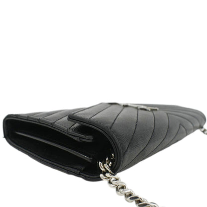 YVES SAINT LAURENT Cassandre Chain Wallet Leather Crossbody Bag Black