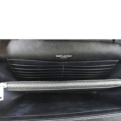 YVES SAINT LAURENT Cassandre Chain Wallet Leather Crossbody Bag Black