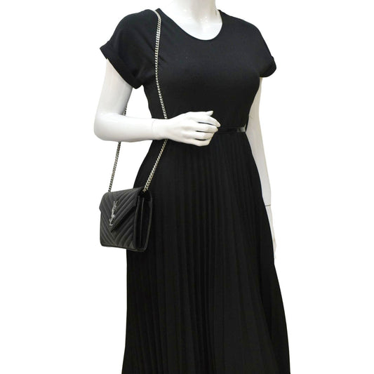 YVES SAINT LAURENT Cassandre Chain Wallet Leather Crossbody Bag Black