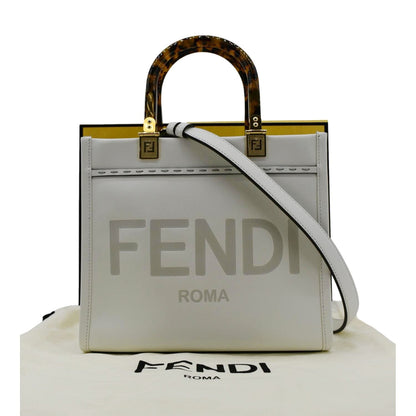 FENDI Sunshine Small Leather Crossbody Bag Off White