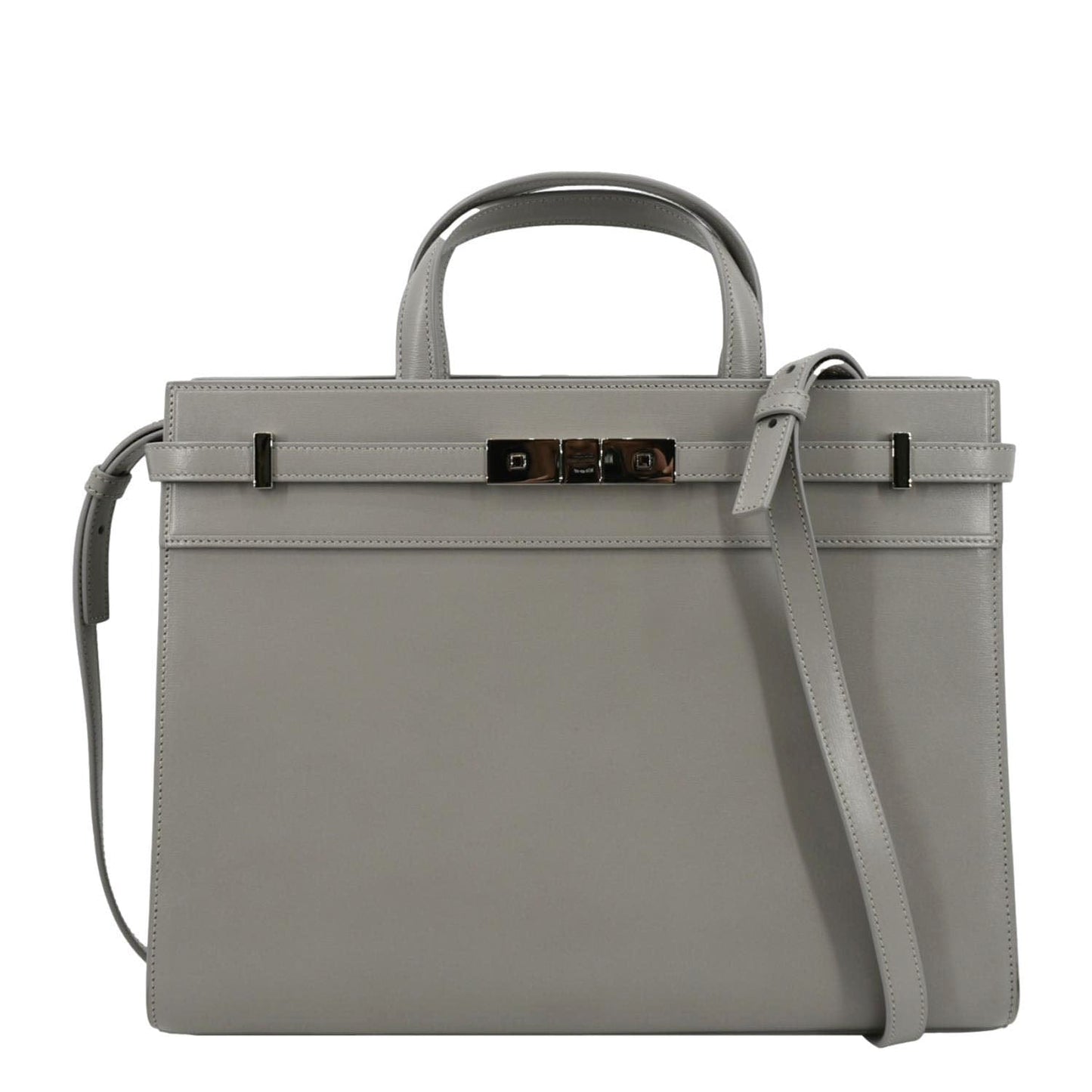 YVES SAINT LAURENT Small Manhattan Leather Shopper Tote Bag Grey
