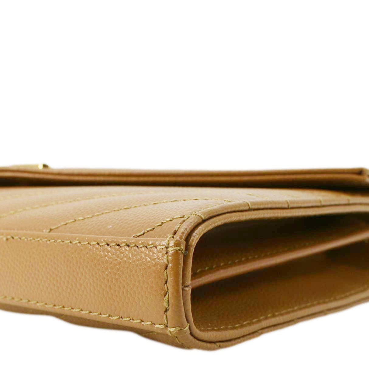 YVES SAINT LAURENT Cassandre Leather Chain Crossbody Bag Brown