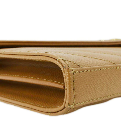 YVES SAINT LAURENT Cassandre Leather Chain Crossbody Bag Brown