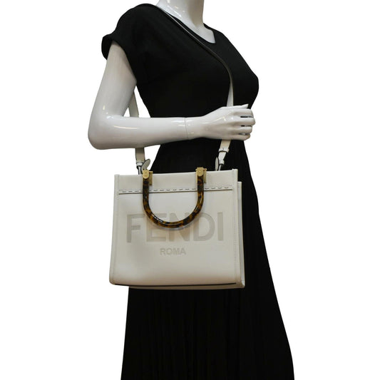 FENDI Sunshine Small Leather Crossbody Bag Off White