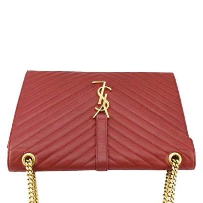 YVES SAINT LAURENT Envelope Large Mixed Matelasse Leather Shoulder Bag Red