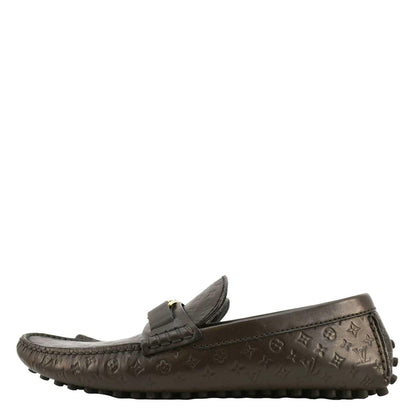 LOUIS VUITTON Hockenheim Moccasin Monogram Leather Loafers Brown US 9