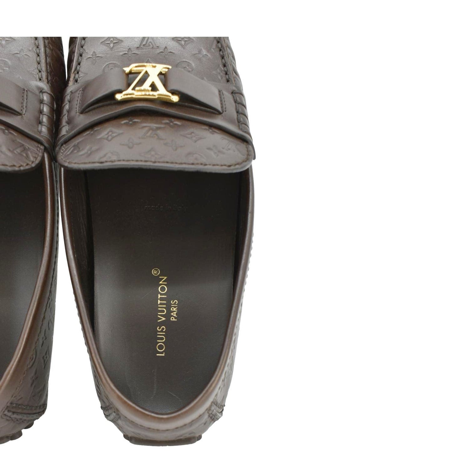 LOUIS VUITTON Hockenheim Moccasin Monogram Leather Loafers Brown US 9