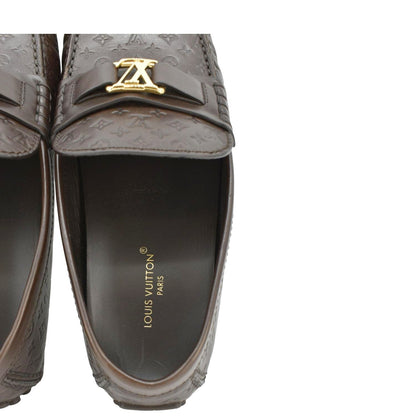 LOUIS VUITTON Hockenheim Moccasin Monogram Leather Loafers Brown US 9