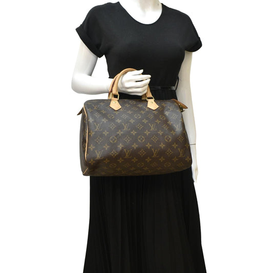 LOUIS VUITTON Speedy 30 Monogram Canvas Satchel Bag Brown