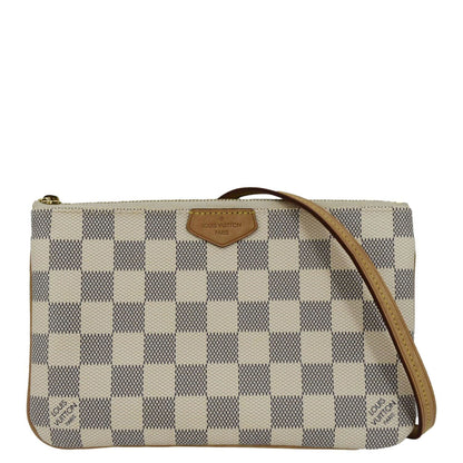 LOUIS VUITTON Double Zip Pochette Damier Azur Crossbody Bag White