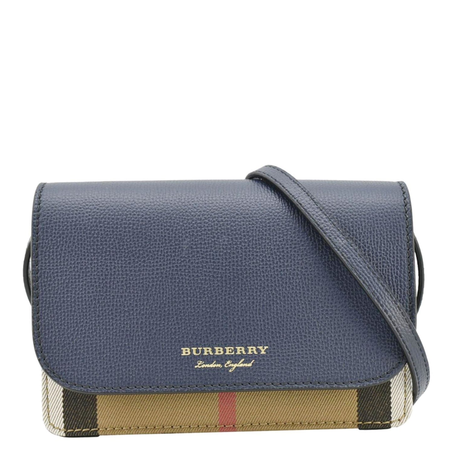 BURBERRY Hampshire Small House Check Canvas Crossbody Bag Navy Blue